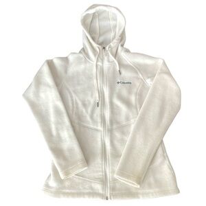 Columbia full zip hooded fleece jacket Cream Womens size M Warm Comfy Neutral